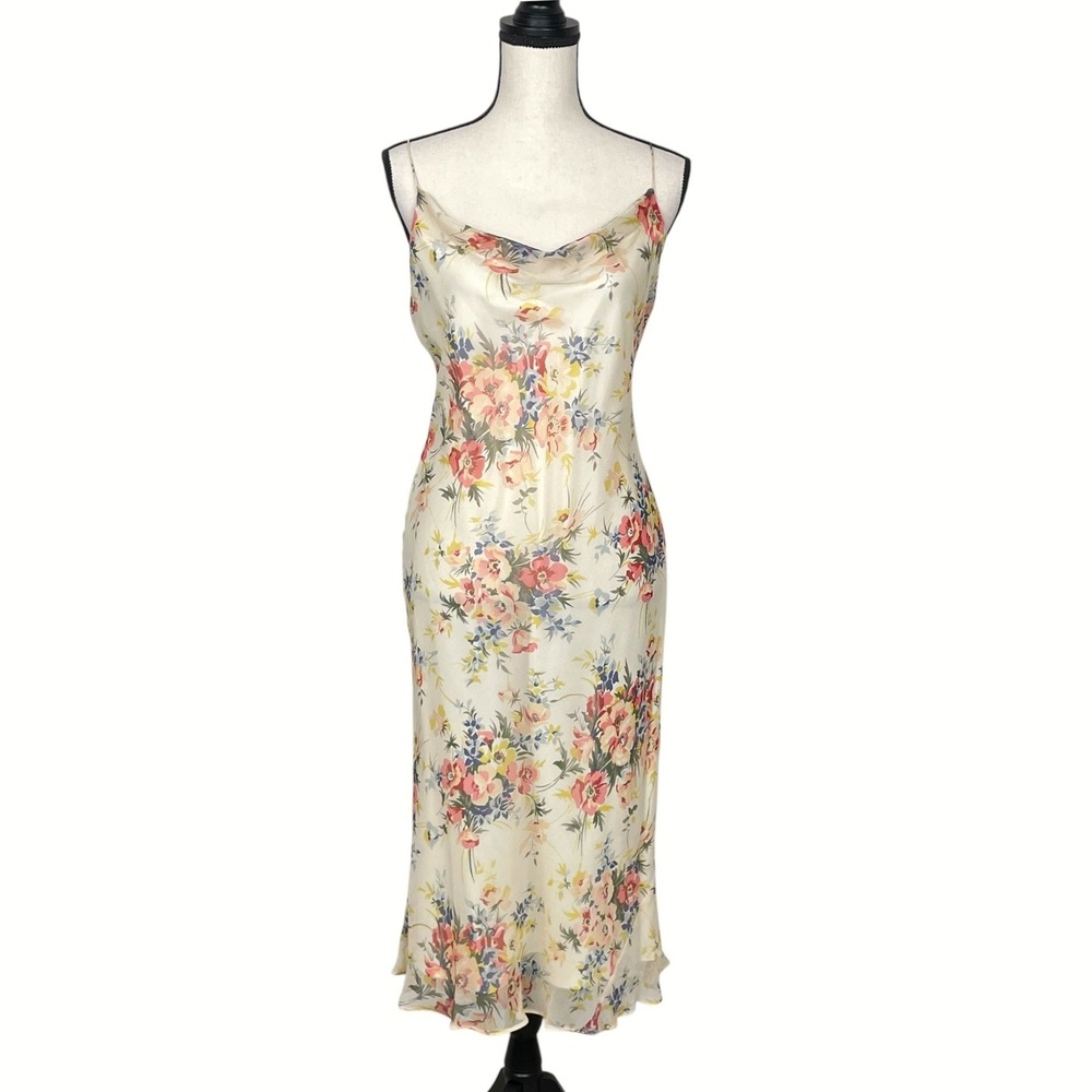 Lauren Ralph Lauren Cream Floral Midi Slip Dress